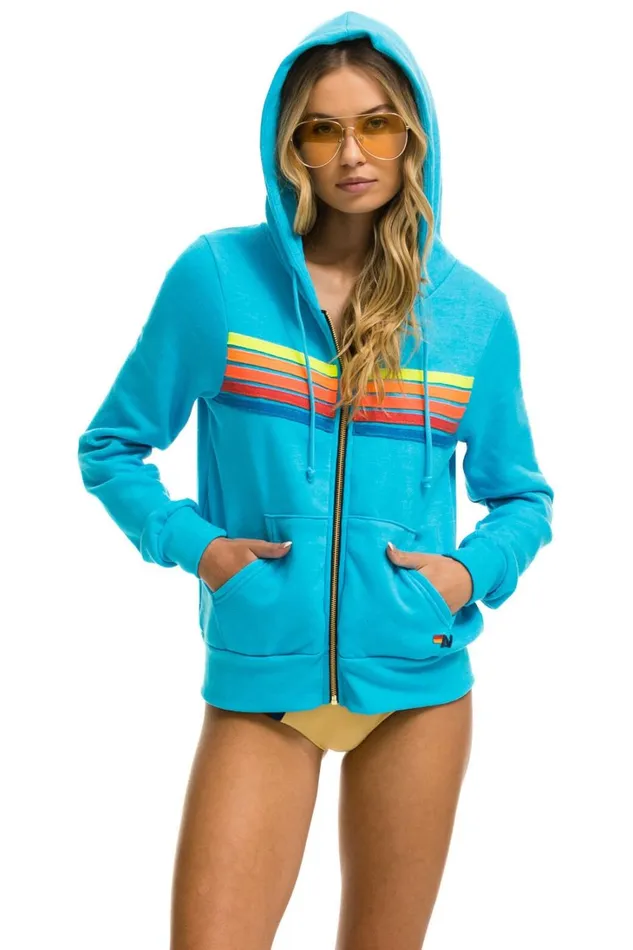 MenWomen Tops Aviator Nation 5 STRIPE HOODIE 8211 NEON BLUE NEON RAINBOW