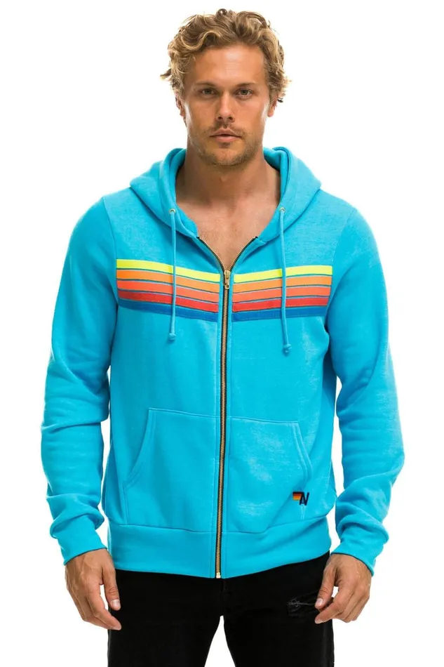 MenWomen Tops Aviator Nation 5 STRIPE HOODIE 8211 NEON BLUE NEON RAINBOW MenWomen Tops Aviator Nation 5 STRIPE HOODIE 8211 NEON BLUE NEON RAINBOW
