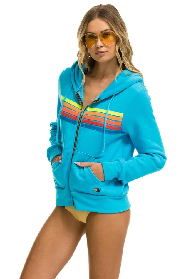 MenWomen Tops Aviator Nation 5 STRIPE HOODIE 8211 NEON BLUE NEON RAINBOW MenWomen Tops Aviator Nation 5 STRIPE HOODIE 8211 NEON BLUE NEON RAINBOW