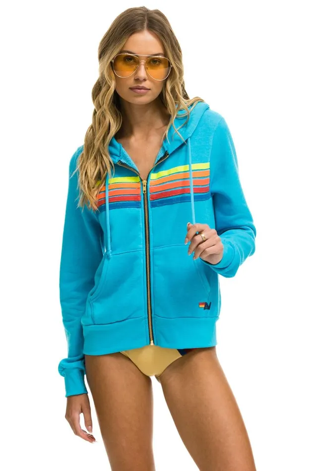 MenWomen Tops Aviator Nation 5 STRIPE HOODIE 8211 NEON BLUE NEON RAINBOW MenWomen Tops Aviator Nation 5 STRIPE HOODIE 8211 NEON BLUE NEON RAINBOW