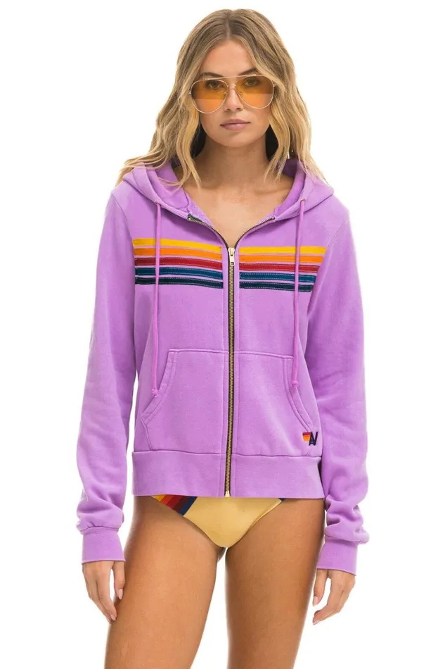 MenWomen Tops Aviator Nation 5 STRIPE HOODIE 8211 NEON PURPLE
