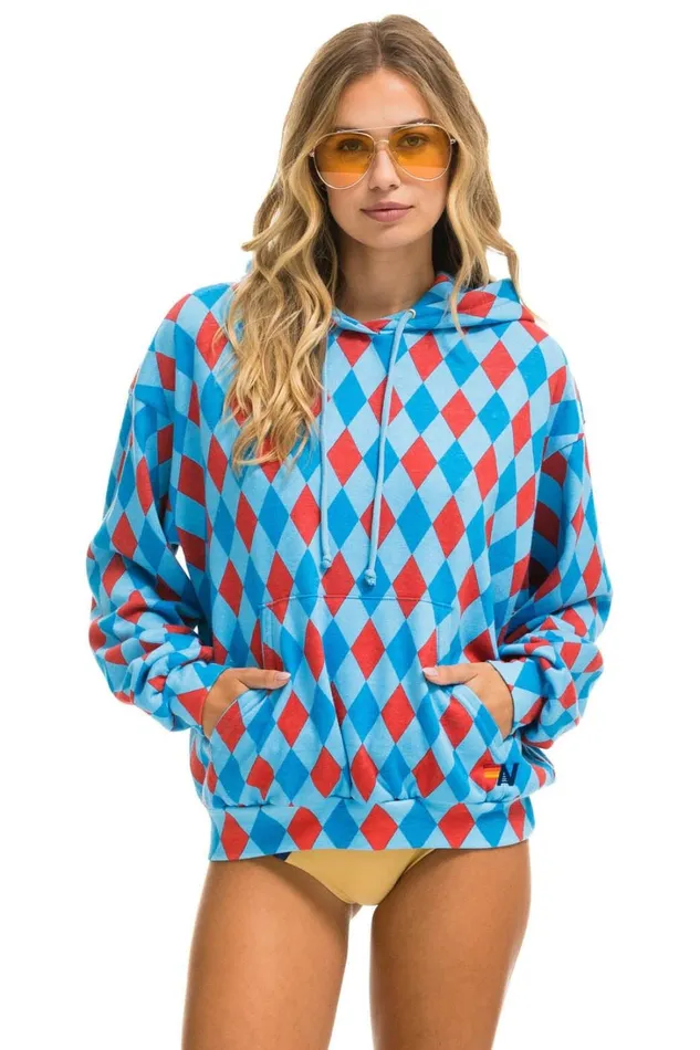 MenWomen Tops Aviator Nation DIAMOND REPEAT SMILEY RELAXED PULLOVER HOODIE 8211 SKY