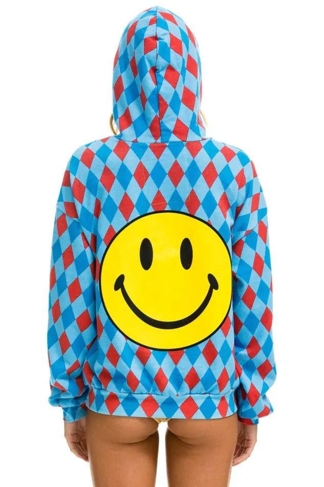 MenWomen Tops Aviator Nation DIAMOND REPEAT SMILEY RELAXED PULLOVER HOODIE 8211 SKY