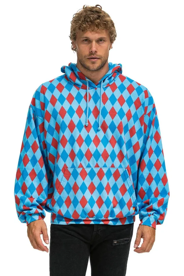 MenWomen Tops Aviator Nation DIAMOND REPEAT SMILEY RELAXED PULLOVER HOODIE 8211 SKY