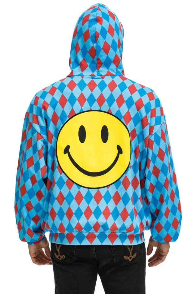 MenWomen Tops Aviator Nation DIAMOND REPEAT SMILEY RELAXED PULLOVER HOODIE 8211 SKY