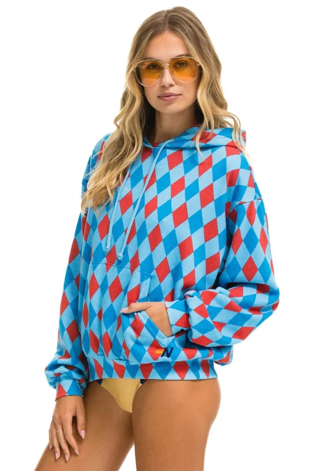MenWomen Tops Aviator Nation DIAMOND REPEAT SMILEY RELAXED PULLOVER HOODIE 8211 SKY