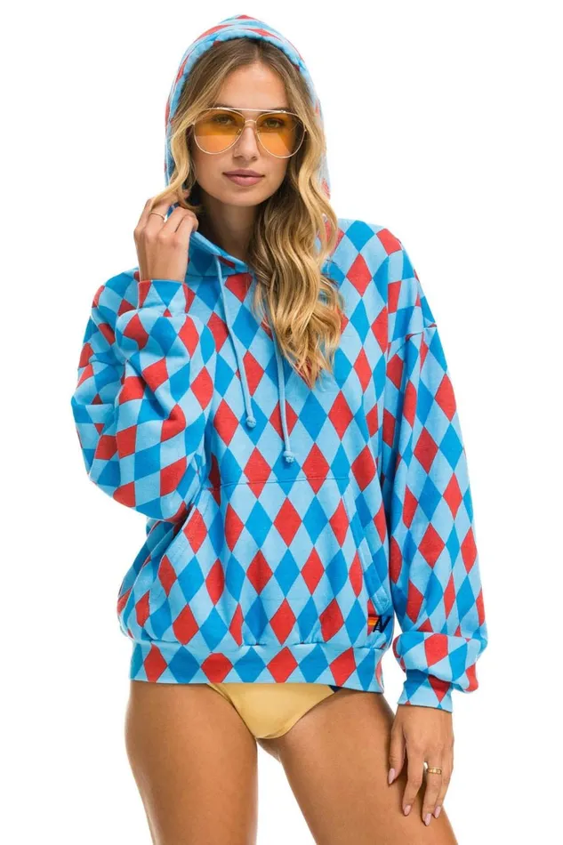MenWomen Tops Aviator Nation DIAMOND REPEAT SMILEY RELAXED PULLOVER HOODIE 8211 SKY