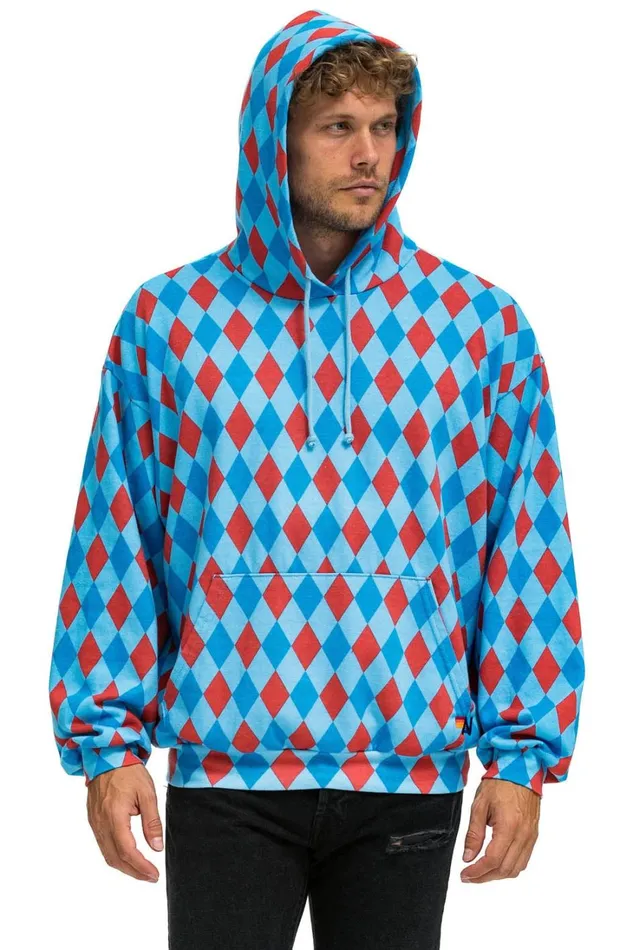 MenWomen Tops Aviator Nation DIAMOND REPEAT SMILEY RELAXED PULLOVER HOODIE 8211 SKY