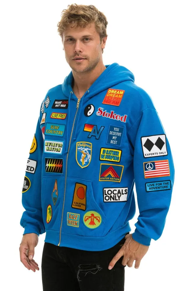 MenWomen Tops Aviator Nation VINTAGE PATCH ZIP HOODIE RELAXED 8211 OCEAN MenWomen Tops Aviator Nation VINTAGE PATCH ZIP HOODIE RELAXED 8211 OCEAN