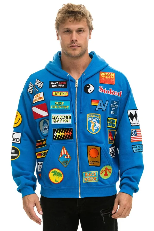 MenWomen Tops Aviator Nation VINTAGE PATCH ZIP HOODIE RELAXED 8211 OCEAN MenWomen Tops Aviator Nation VINTAGE PATCH ZIP HOODIE RELAXED 8211 OCEAN