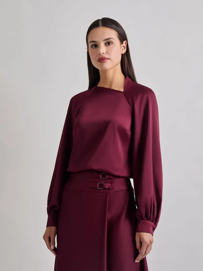 Misook Asymmetrical Neckline Crepe De Chine Blouse Women Blouses and Shirts
