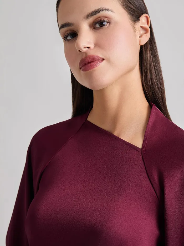Misook Asymmetrical Neckline Crepe De Chine Blouse Women Blouses and Shirts Misook Asymmetrical Neckline Crepe De Chine Blouse Women Blouses and Shirts