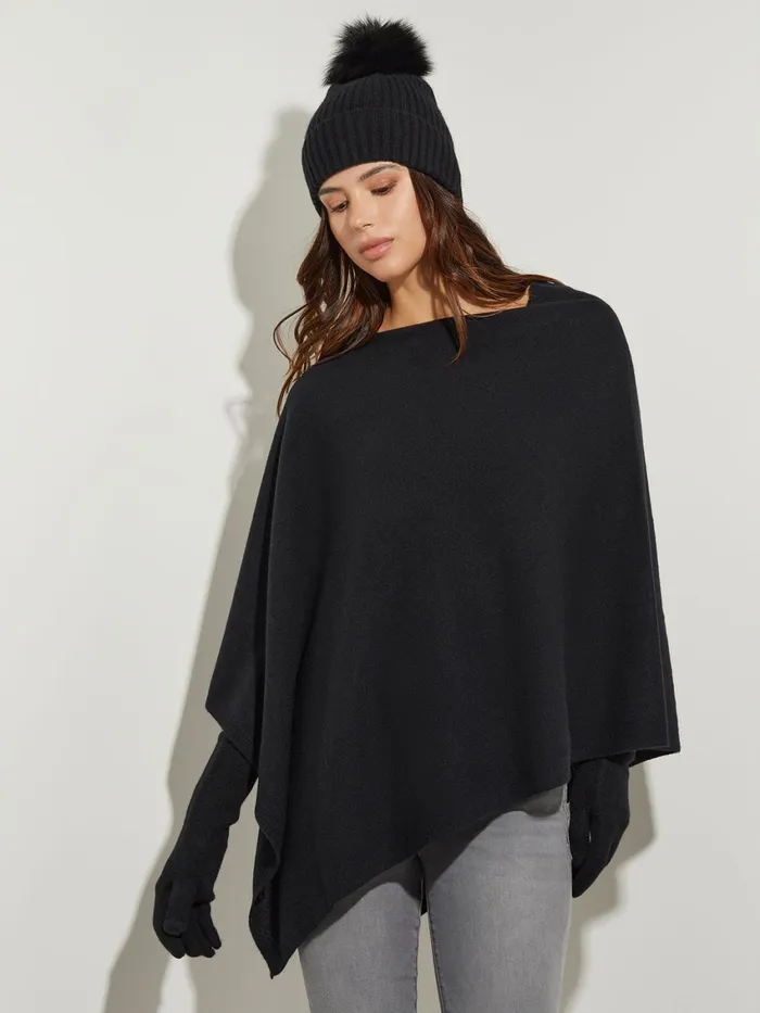 Misook Asymmetrical Poncho 8211 Black Cashmere Poncho Misook Women Jackets and Coats