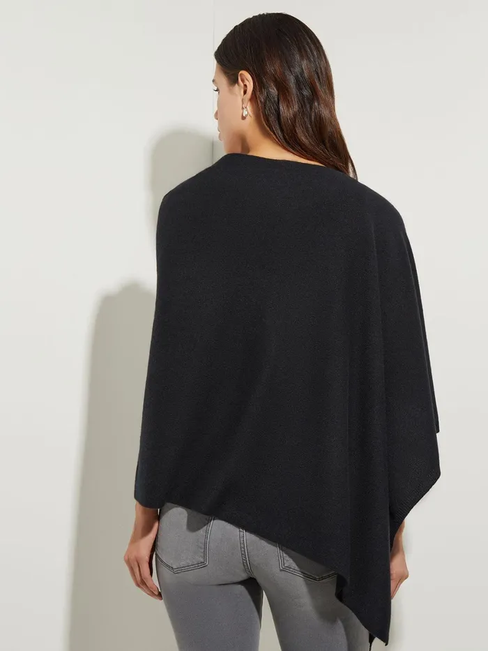 Misook Asymmetrical Poncho 8211 Black Cashmere Poncho Misook Women Jackets and Coats
