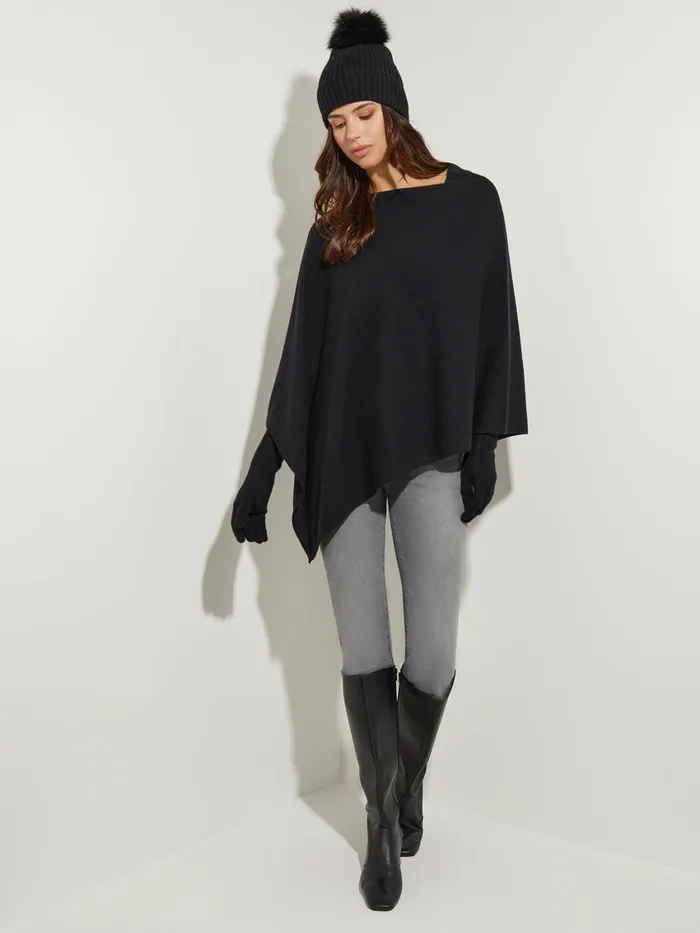 Misook Asymmetrical Poncho 8211 Black Cashmere Poncho Misook Women Jackets and Coats