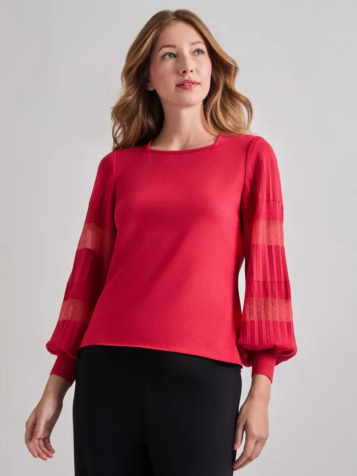 Misook Burnout Accent Bishop Sleeve Soft Knit Tunic Women Tops and Tees