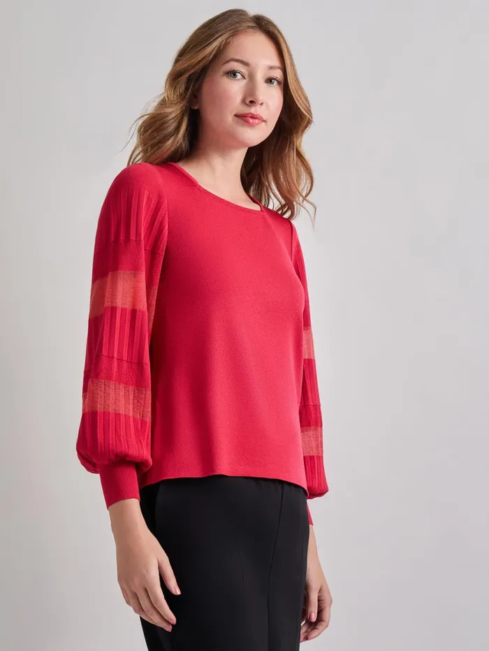 Misook Burnout Accent Bishop Sleeve Soft Knit Tunic Women Tops and Tees