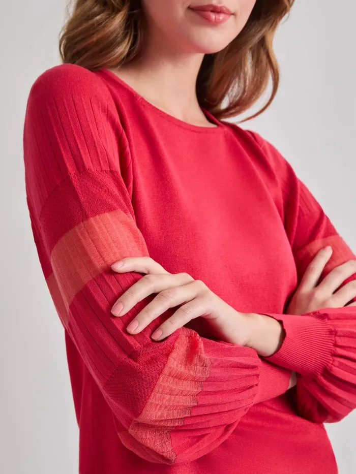 Misook Burnout Accent Bishop Sleeve Soft Knit Tunic Women Tops and Tees