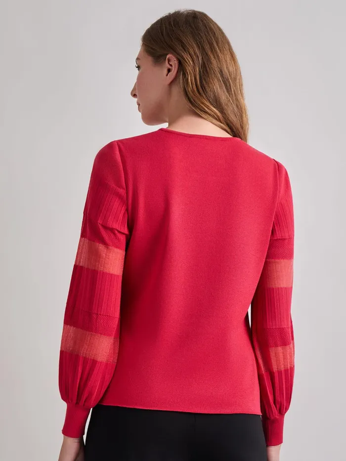 Misook Burnout Accent Bishop Sleeve Soft Knit Tunic Women Tops and Tees