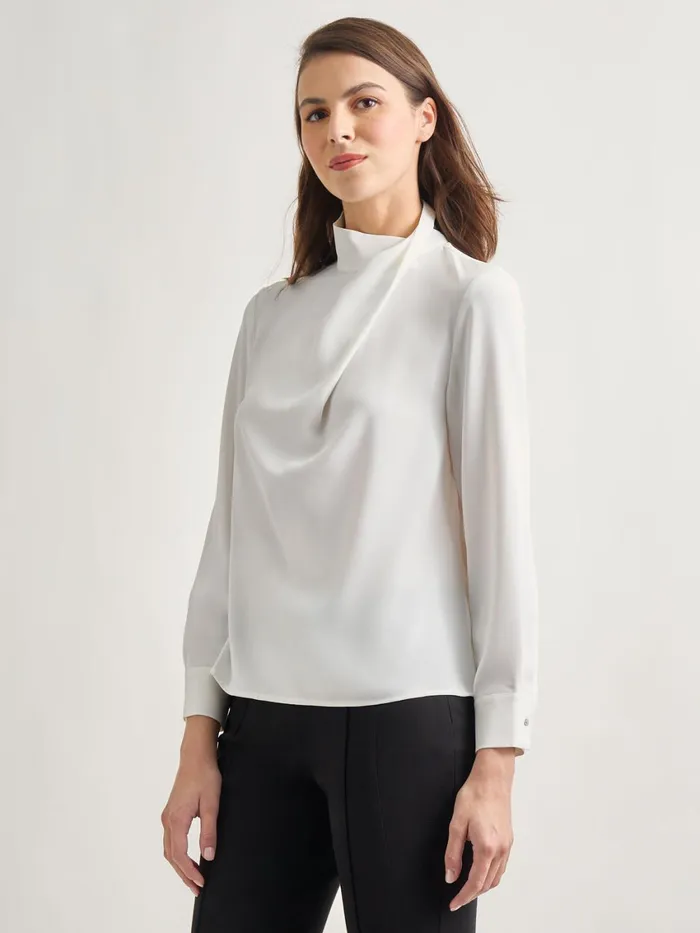 Misook Draped Crepe De Chine Mock Neck Blouse Women Blouses and Shirts Misook Draped Crepe De Chine Mock Neck Blouse Women Blouses and Shirts