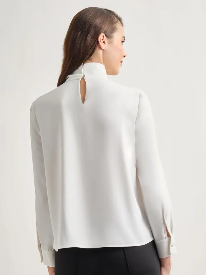 Misook Draped Crepe De Chine Mock Neck Blouse Women Blouses and Shirts Misook Draped Crepe De Chine Mock Neck Blouse Women Blouses and Shirts