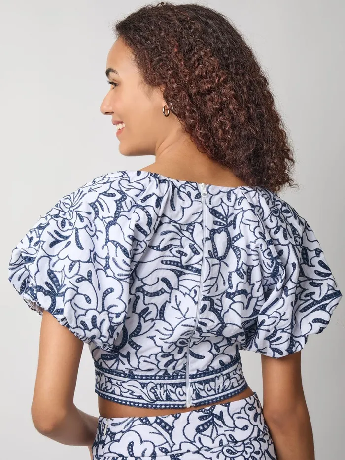 Misook Embroidered Floral Cropped Cotton Blouse Women Tops and Tees