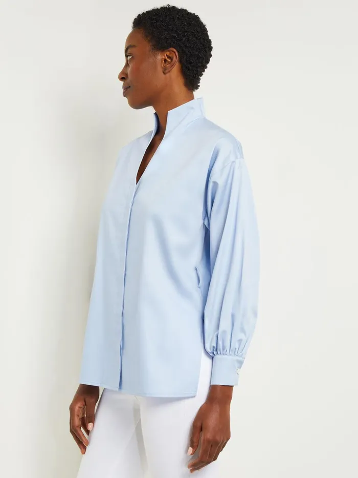 Misook Funnel Neck Belted Cotton Blouse Women Blouses and Shirts