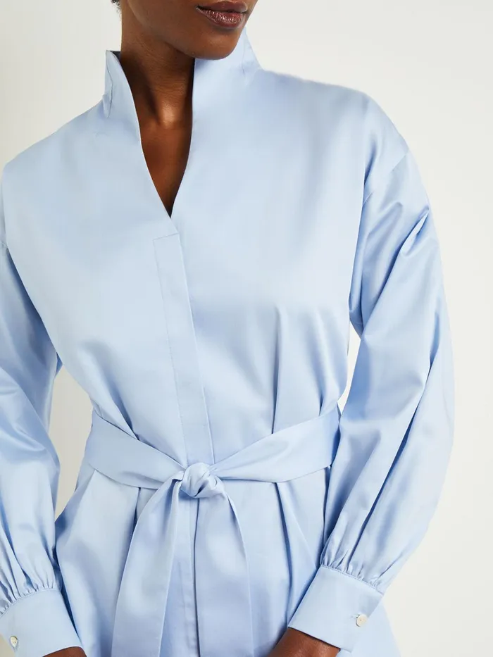 Misook Funnel Neck Belted Cotton Blouse Women Blouses and Shirts