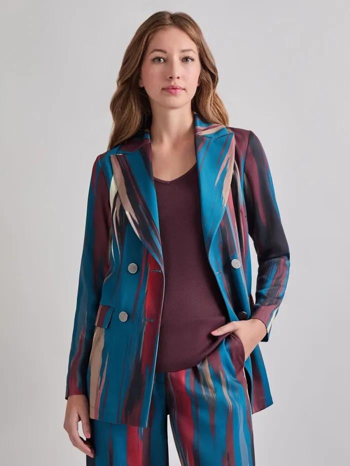 Misook Heritage Fit DoubleBreasted Brushstroke Woven Blazer Women Jackets and Coats