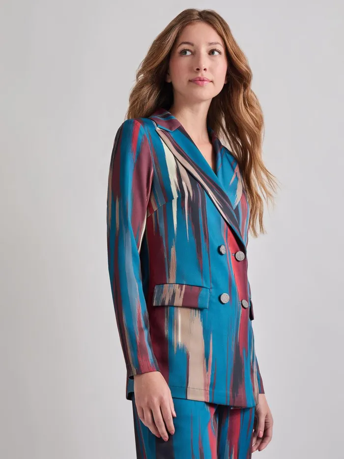 Misook Heritage Fit DoubleBreasted Brushstroke Woven Blazer Women Jackets and Coats
