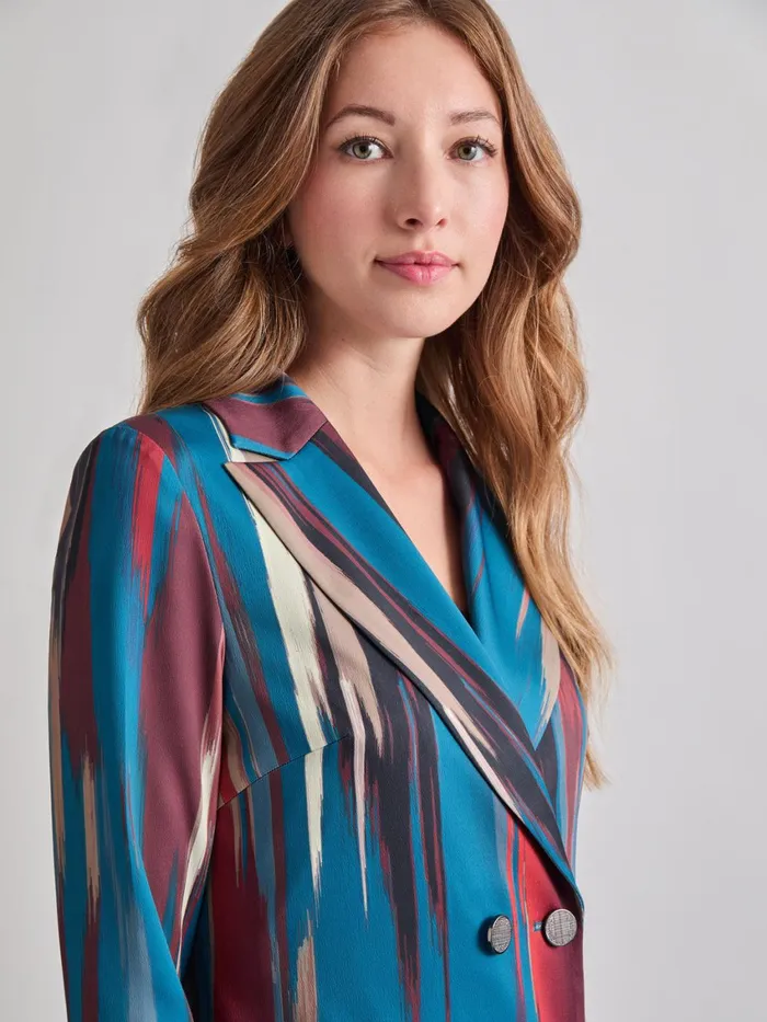 Misook Heritage Fit DoubleBreasted Brushstroke Woven Blazer Women Jackets and Coats