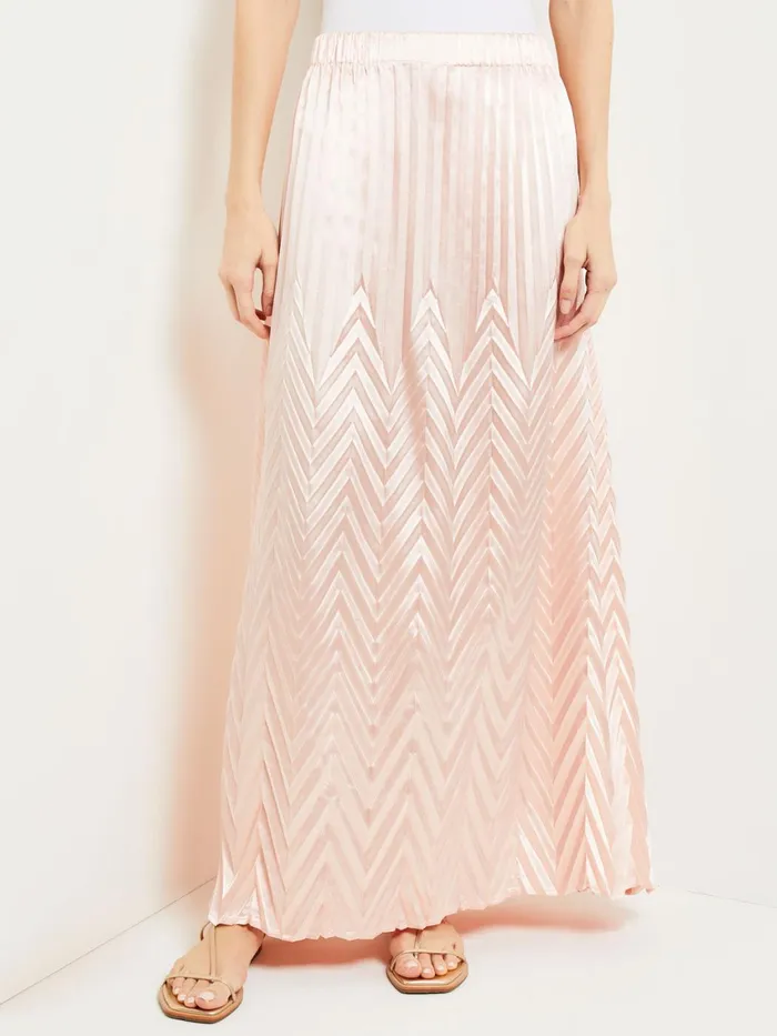 Misook Maxi ALine Skirt 8211 Chevron Textured Crepe De Chine Women Skirts