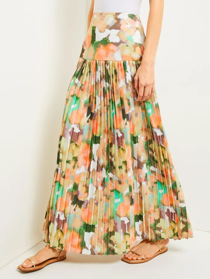 Misook Maxi Drop Waist Skirt 8211 Pleated Watercolor Woven Women Skirts Misook Maxi Drop Waist Skirt 8211 Pleated Watercolor Woven Women Skirts