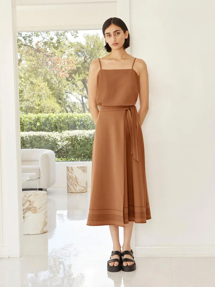 Misook Maxi Wrap Skirt 8211 Contrast Stitch Woven Twill Women Skirts