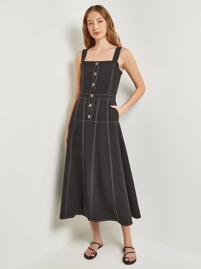 Misook Midi Fit and Flare Dress 8211 Button Front Woven Women Dresses