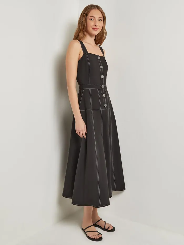 Misook Midi Fit and Flare Dress 8211 Button Front Woven Women Dresses Misook Midi Fit and Flare Dress 8211 Button Front Woven Women Dresses