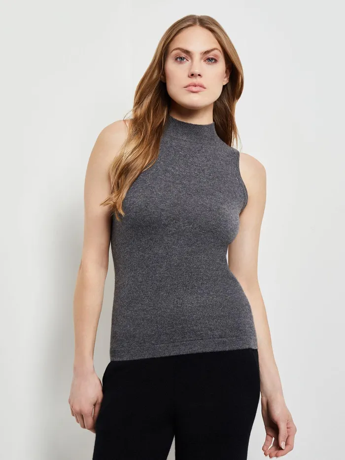 Misook Mock Neck Cashmere Tank Top Women Tops and Tees