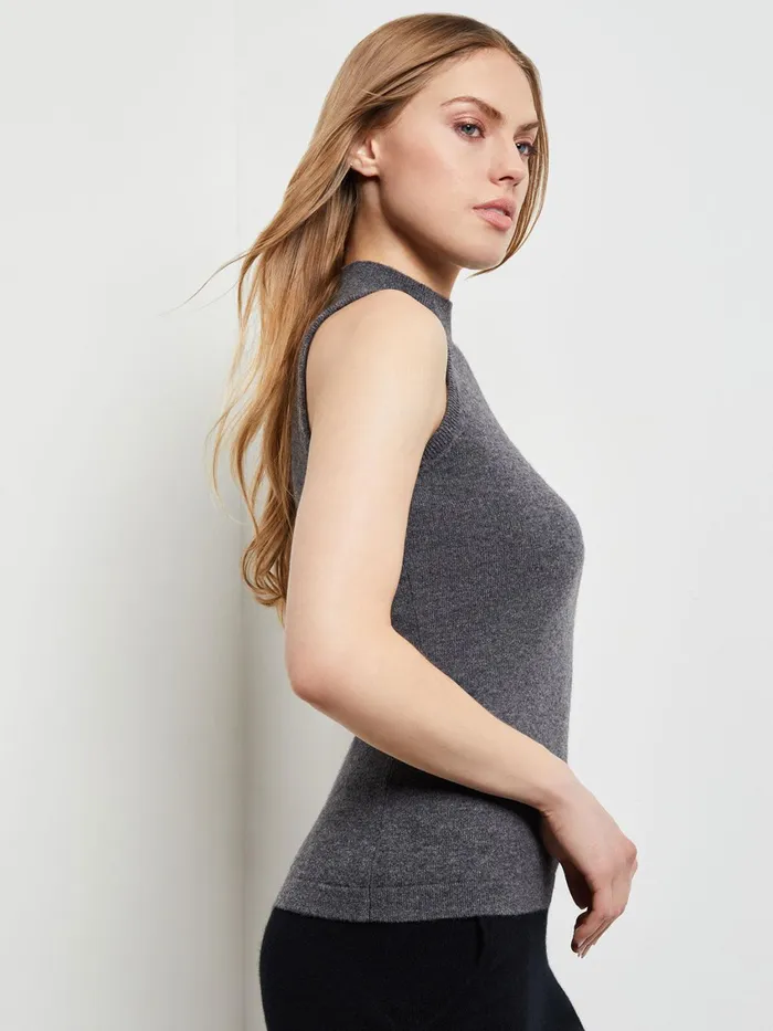 Misook Mock Neck Cashmere Tank Top Women Tops and Tees