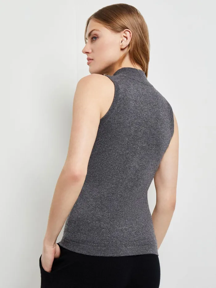 Misook Mock Neck Cashmere Tank Top Women Tops and Tees