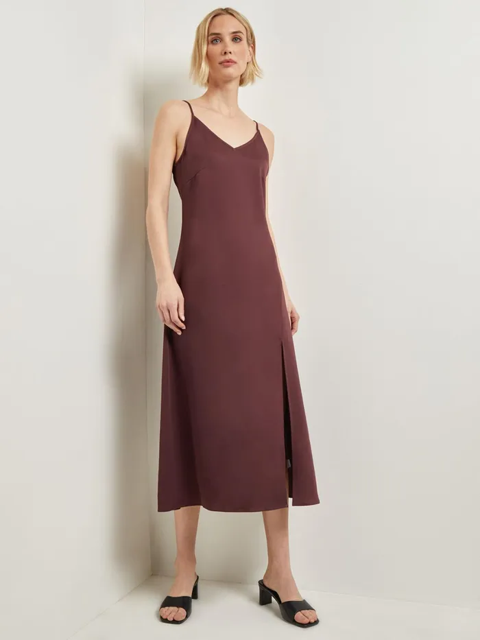 Misook Modern Fit ALine Crepe De Chine Slip Maxi Dress Women Dresses