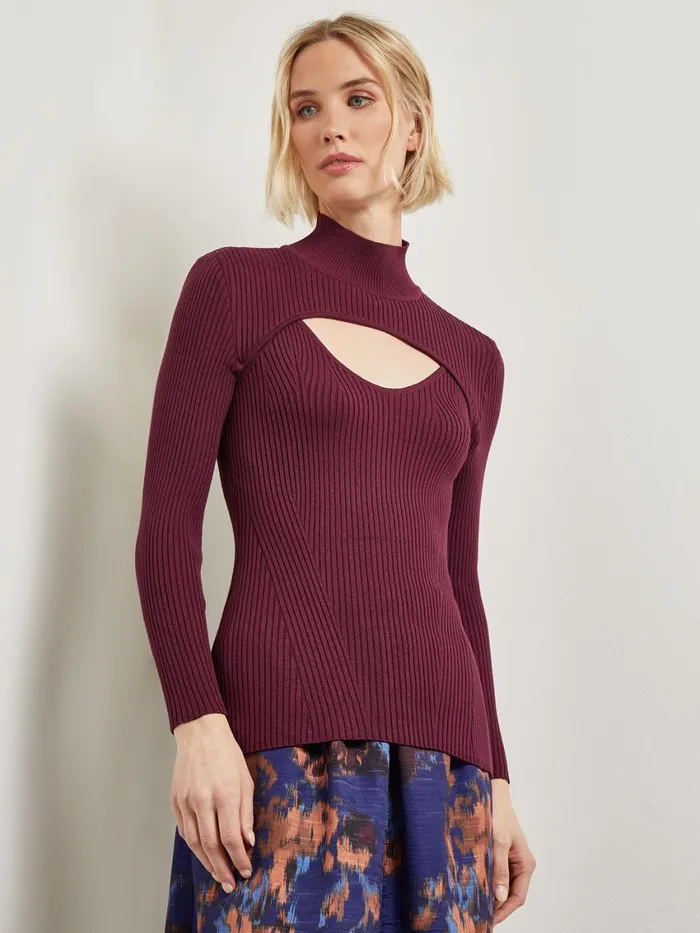 Misook Modern Fit Convertible Ribbed Soft Knit Top Women Tops and Tees