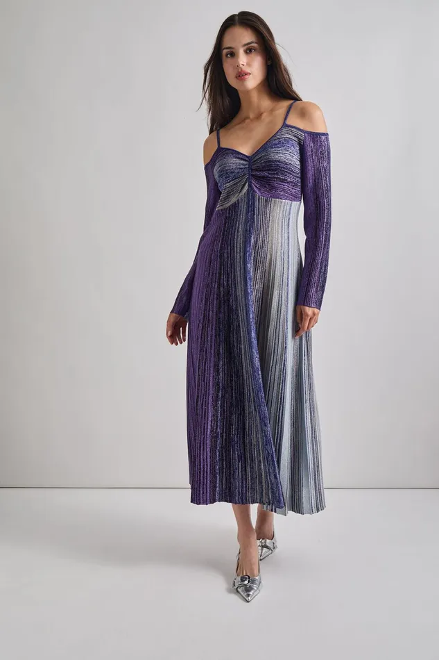 Misook Modern Fit Empire Shimmer Lurex Knit Maxi Dress Women Dresses