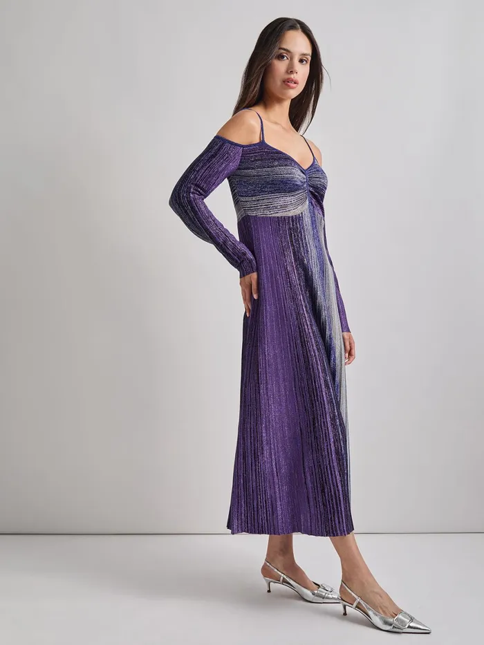 Misook Modern Fit Empire Shimmer Lurex Knit Maxi Dress Women Dresses