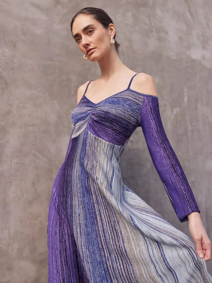 Misook Modern Fit Empire Shimmer Lurex Knit Maxi Dress Women Dresses