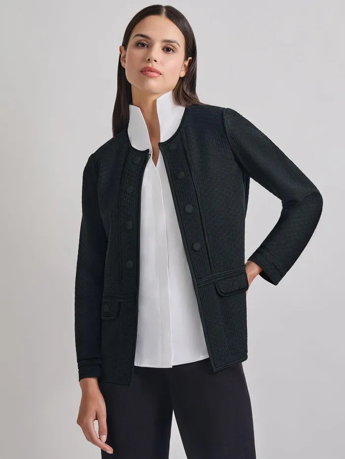 Misook Open Neck Tonal Detail Jacket Women Jackets and Coats