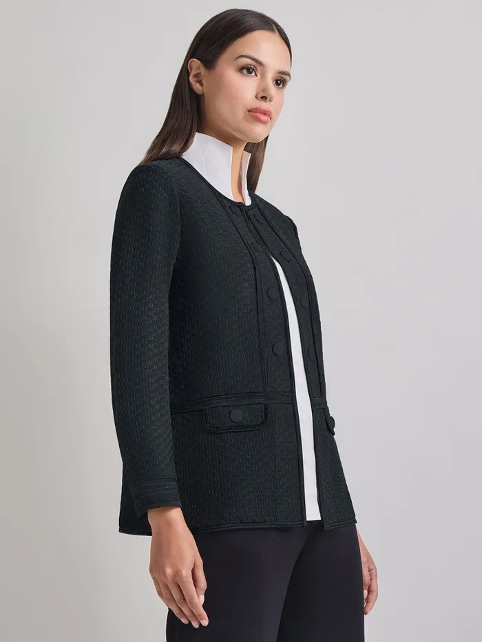 Misook Open Neck Tonal Detail Jacket Women Jackets and Coats