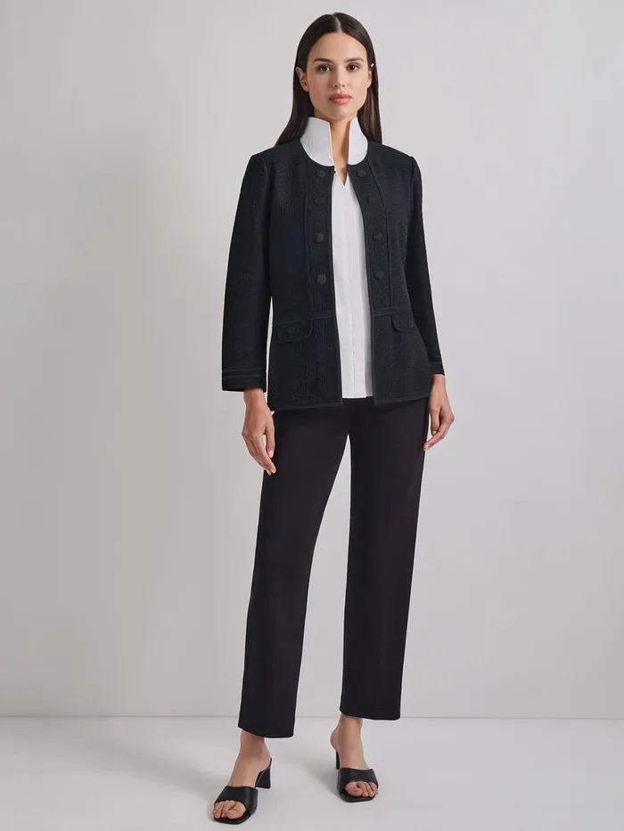 Misook Open Neck Tonal Detail Jacket Women Jackets and Coats