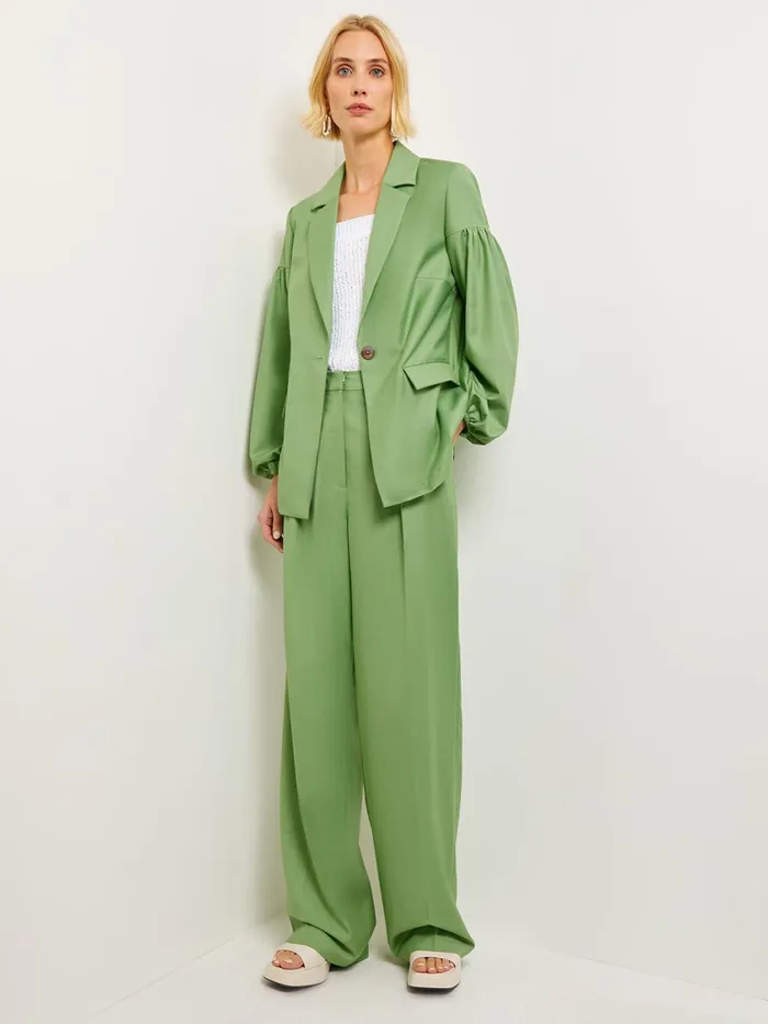 Misook Relaxed Fit One Button Jacket 8211 Balloon Sleeve Relaxed Woven Women Jackets and Coats