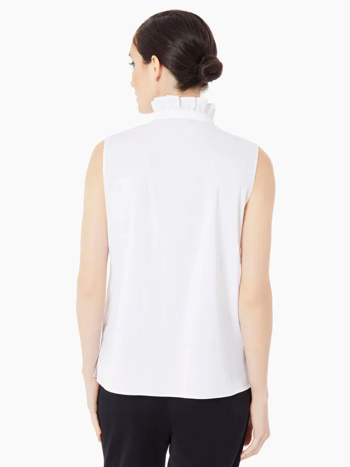 Misook Ruffle Neck Stretch Cotton Blouse Women Tops and Tees Misook Ruffle Neck Stretch Cotton Blouse Women Tops and Tees