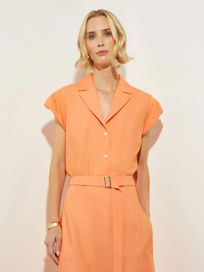 Misook Short PuffSleeve Poplin Blouse Women Tops and Tees